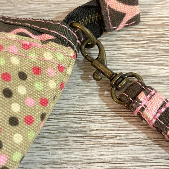 New Gap Canvas Pouch Wristlet Love Heart Pink Brown Tan Multi NWOT - Picture 4 of 8
